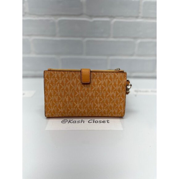 Michael Kors Wristlet Double Zip Large Wallet MK Signature honey comb yellow - Picture 2 of 10